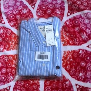 Blue and white striped button down top